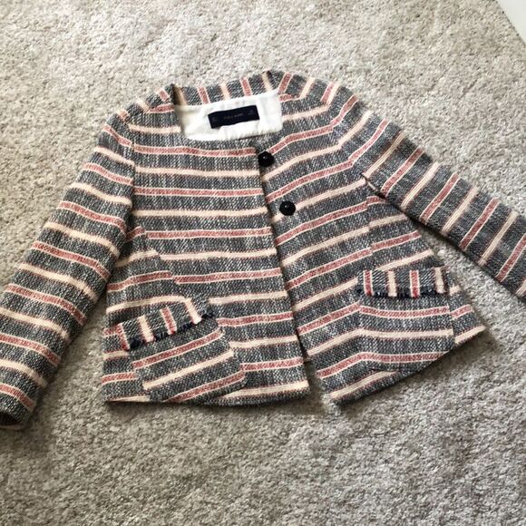 Zara tweed cropped striped blazer jacket, size small - Picture 3 of 8
